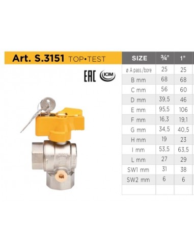 VALVOLA SFERA PER GAS CURVA 1" FF CON CHIAVE