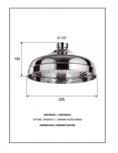 SOFFIONE CLASSICO IN OTONE PESANTE CROMATO DIAMETRO 208 mm. 2