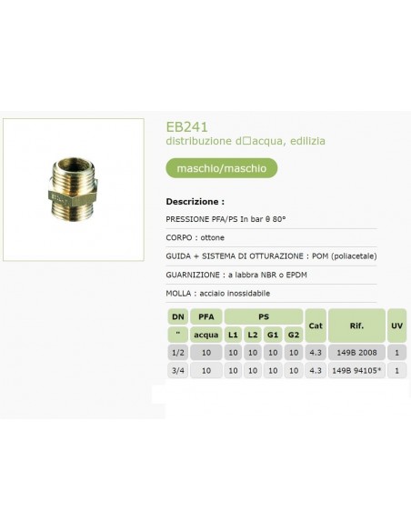 VALVOLA NON RITORNO SOCLA EB241 DIAMETRO 3/4