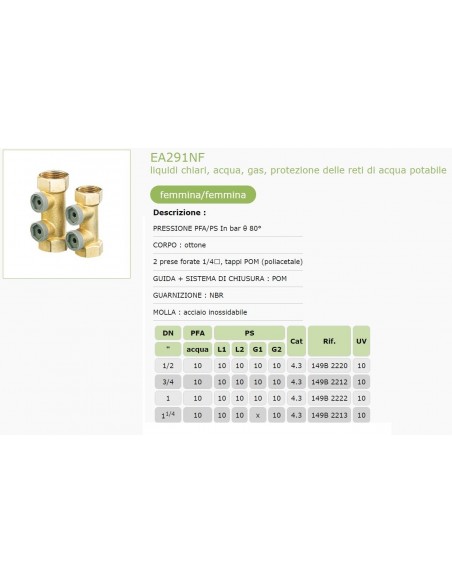 VALVOLA NON RITORNO SOCLA EA291 DIAMETRO FF 1"