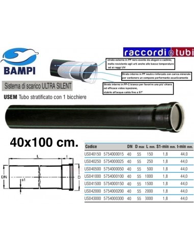 TUBO PP-ULTRA SILENT 1 BICCHIERE cm.40X100