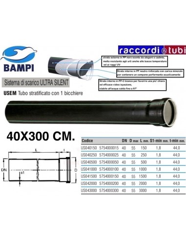 PP-ULTRA SILENT ROHR 1 MUFFE cm.40X300