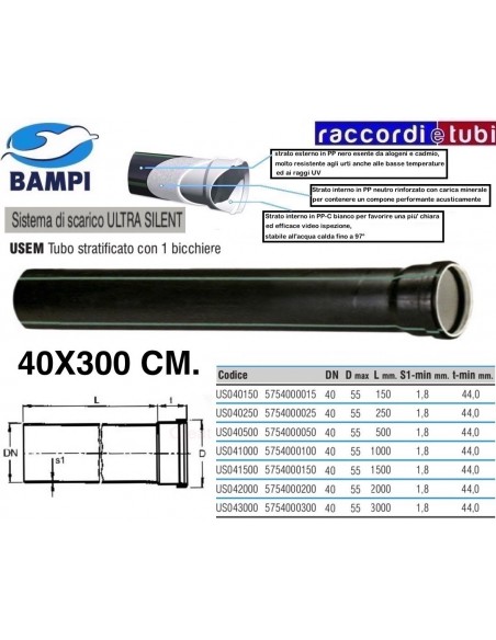 PP-ULTRA SILENT ROHR 1 MUFFE cm.40X300