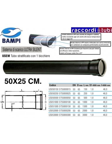 TUBO PP-ULTRA SILENT 1 BICCHIERE cm.50X25