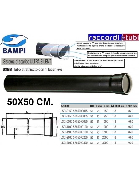 TUBO PP-ULTRA SILENT 1 BICCHIERE cm.50X50