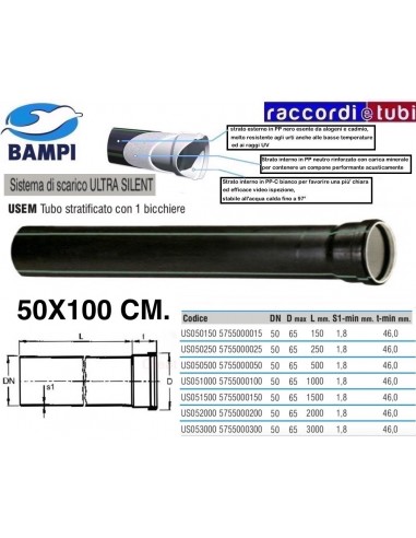 TUBO PP-ULTRA SILENT 1 BICCHIERE cm.50X100