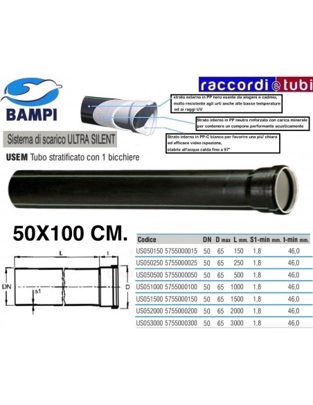 TUBO PP-ULTRA SILENT 1 BICCHIERE cm.50X100