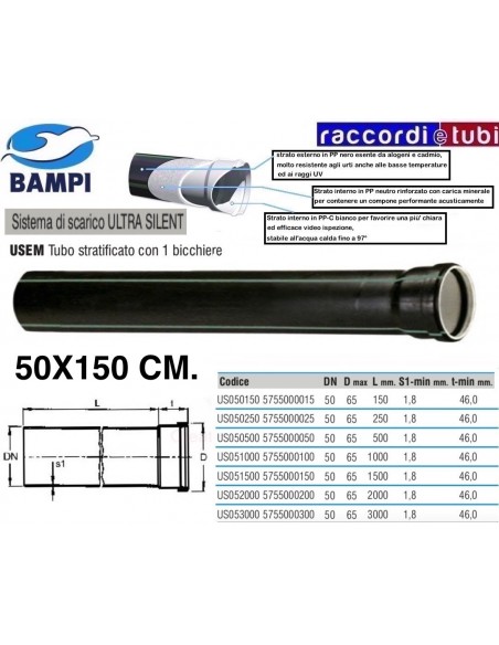 TUBO PP-ULTRA SILENT 1 BICCHIERE cm.50X150