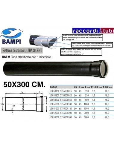 TUBO PP-ULTRA SILENT 1 BICCHIERE cm.50X300