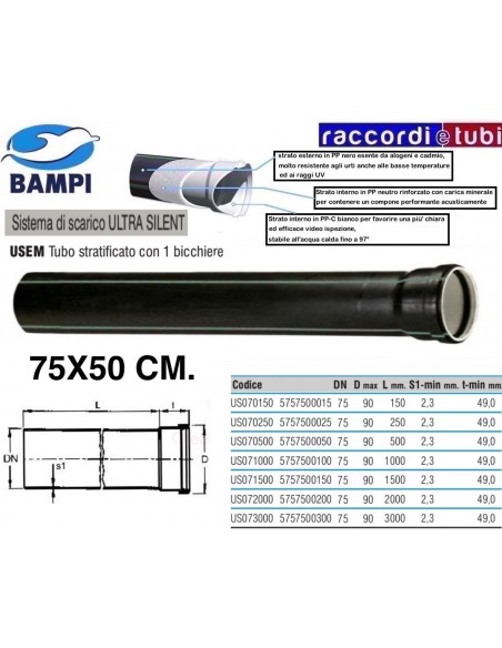 TUBO PP-ULTRA SILENT 1 BICCHIERE cm.75X50