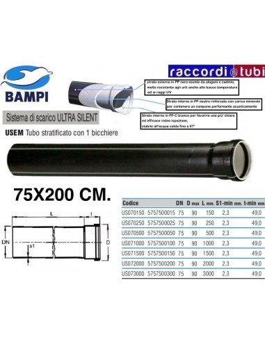 TUBO PP-ULTRA SILENT 1 BICCHIERE cm.75X200