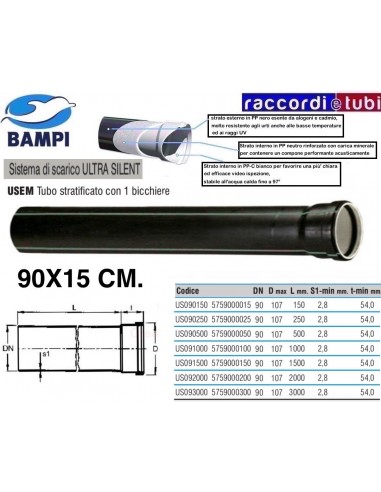 TUBO PP-ULTRA SILENT 1 BICCHIERE cm.90X15