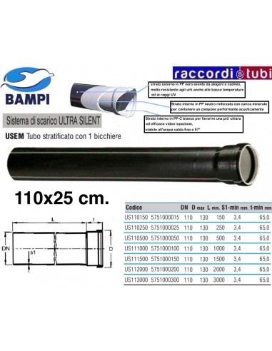 PP-ULTRA-SILENT-ROHR 1 BÜCHSE cm.110X25