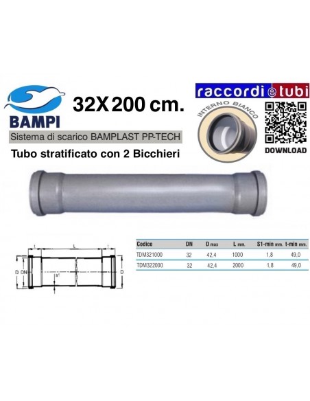 PP-TECH ROHR 2 MÜNDUNGEN 32x200 Cm.