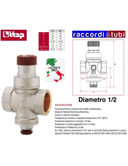 RIDUTTORE DI PRESSIONE ITAP FF 1/2 PN16 ART.361