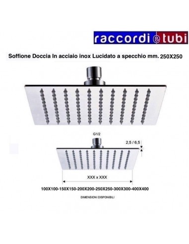 SOFFIONE INOX QUADRATO SQUARE 250x250 mm