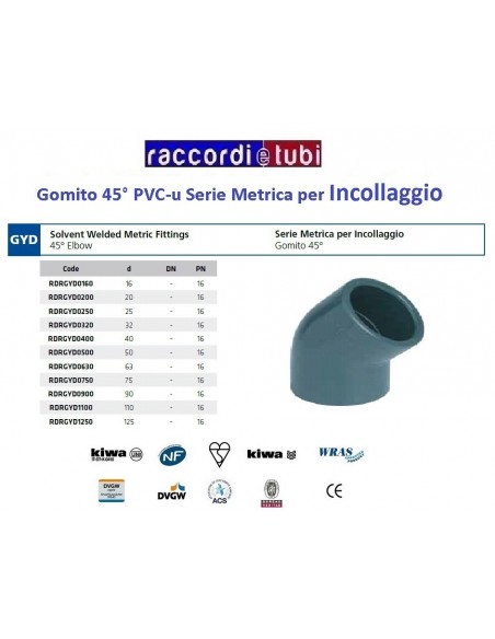 GOMITO PVC INCOLLAGGIO DIAMETRO 25 GRADI 45