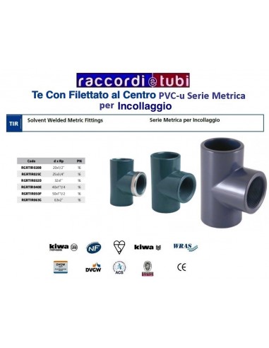 TE PVC INCOLLAGGIO FILETTATO AL CENTRO 50X1.1/2X50