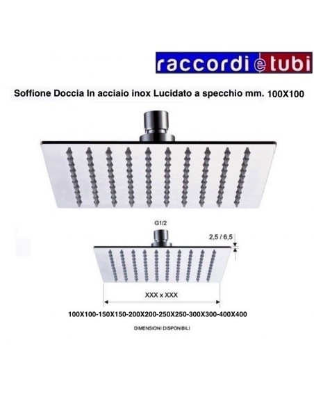 SOFFIONE INOX QUADRATO SQUARE 100x100 mm