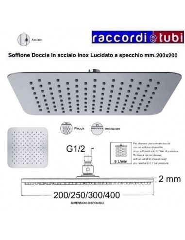 SOFFIONE INOX QUADRATO ANGOLI STONDATI PLETY...