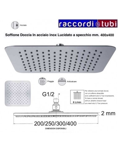 SOFFIONE INOX QUADRATO ANGOLI STONDATI PLETY...