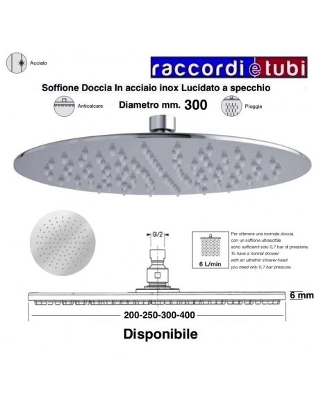 SOFFIONE IN ACCIAIO INOX PLENTY DIAMETRO 300 mm