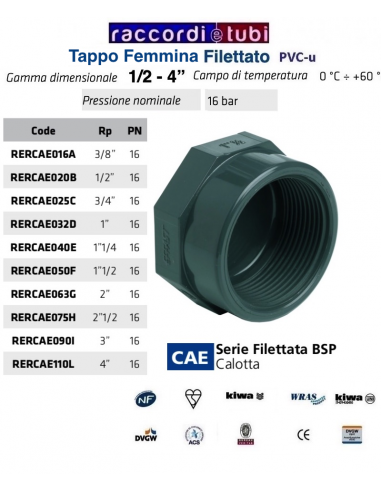 TAPPO PVC FEMMINA DIAMETRO 1/2