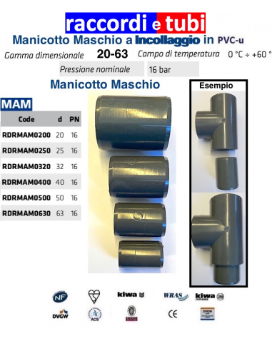 MANICOTTO Maschio Maschio Diametro 50