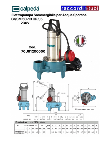 TAUCHPUMPE CALPEDA HP.1,5 GQSM 50-13 220V