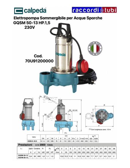 ELETTROPOMPA CALPEDA IMMERSIONE GQSM 50-13 HP.1,5 220V