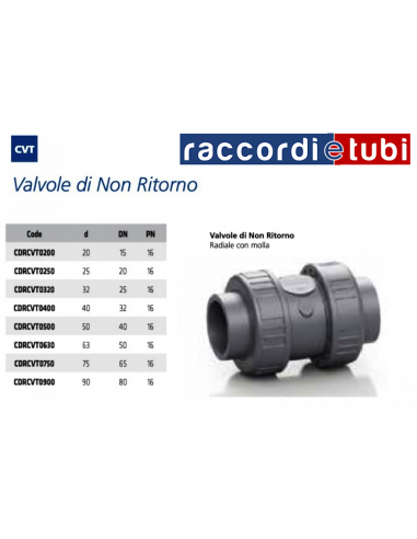 VALVOLA PVC DI NON RITORNO TRASPR.D.75