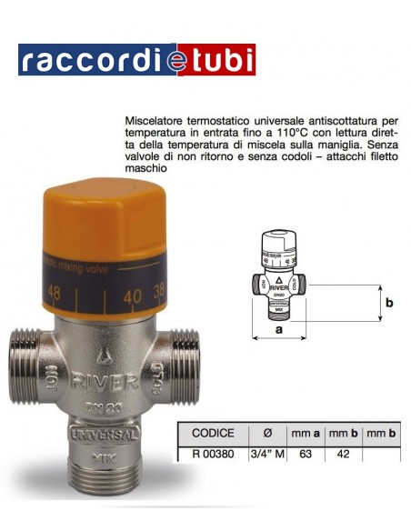MISCELATORE TERMOSTATICO UNIVERSALE RIVER 3/4 R00380