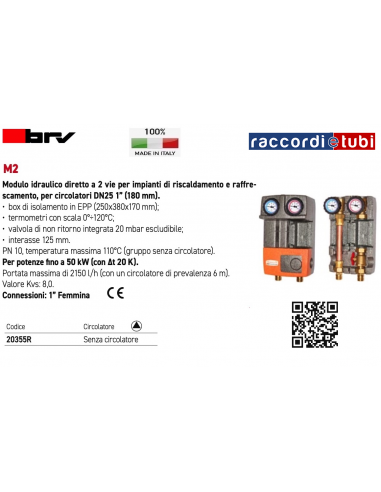 MODULO IDRAULICO BRV DN25 20355R SENZA CIRCOLATORE