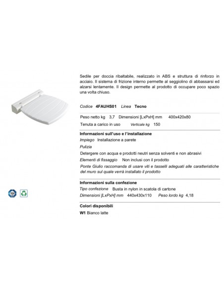 SEGGIOLINO RIBALTABILE PER DOCCIA BIANCO PONTE GIULIO 4FAUHS01W1