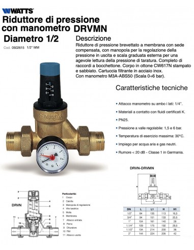 RIDUTTORE DI PRESSIONE WATTS DRVMN 1/2