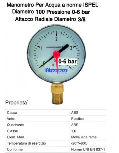 RADIALMANOMETER 6 bar Durchmesser 100mm