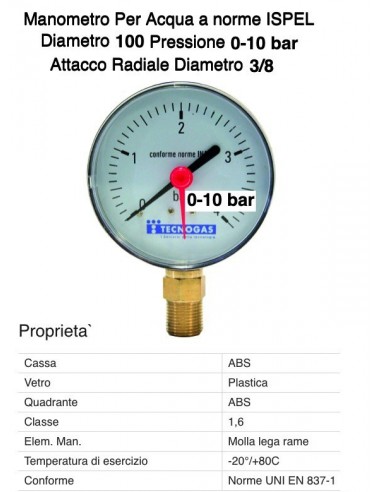 RADIALMANOMETER 10 bar Durchmesser 100 mm