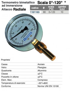 BIMETALLISCHES THERMOMETER 0/120 Radial D.80 mm Schaft...