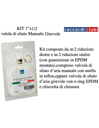 KIT riduzioni per RADIATORI in ALLUMINIO flangia mm.42  1''x1/2 Ral 9010 sfiato manuale girevole