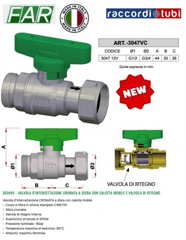VALVOLA D’INTERCETTAZIONE 1/2X3/4 CROMATA A...