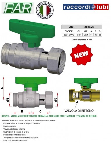 VALVOLA D’INTERCETTAZIONE 3/4 CROMATA A SFERA...