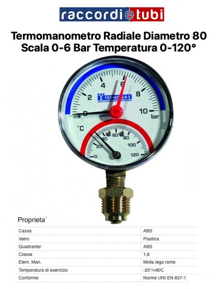 TERMOMANOMETRO RADIALE 0/6bar*0-120° DIAMETRO 80