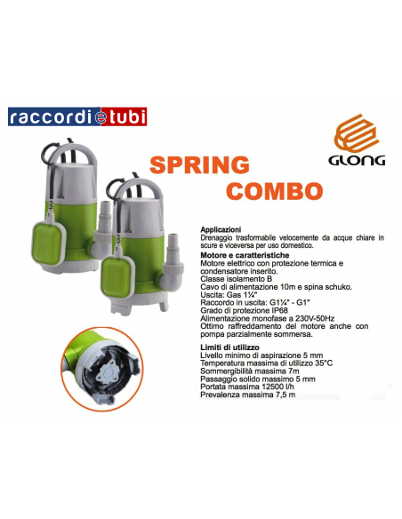 Elettropompa Sommergibile GLONG mod.Spring Combo Acque chiare e scure HP.0,75