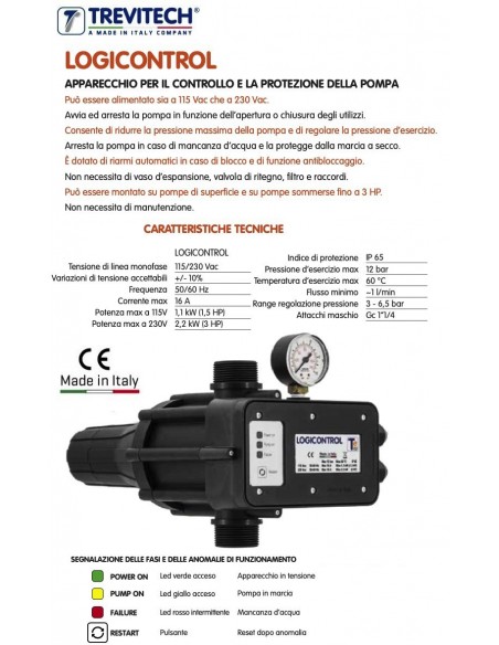 PRESSOFLUSSOSTATO TREVI LOGICONTROL 1.1/4 CON REGOLAZIONE DELLA PRESSIONE