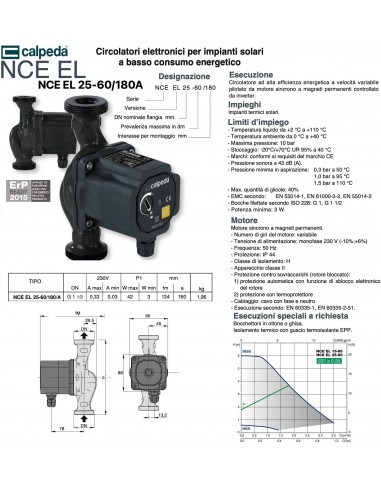 CIRCOLATORE CALPEDA SOLARE NCE EL 25-60/180/4
