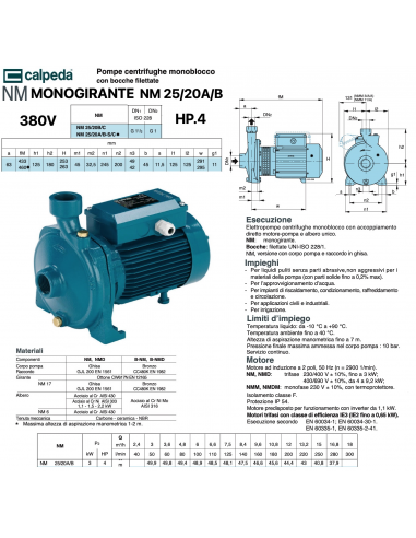 ELETTROPOMPA CALPEDA HP.4 NM 25/20A/B 380V HP.4...