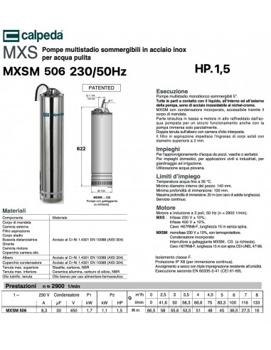 ELETTROPOMPA CALPEDA HP.1,5 MXS 506 220V 5"...