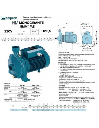 ELETTROPOMPA CALPEDA NMM 1/AE HP.0,5 220V...
