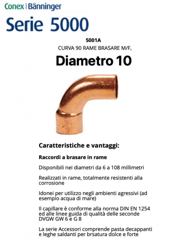 CURVA 90' MASCHIO FEMMINA  DIAMETRO 10mm