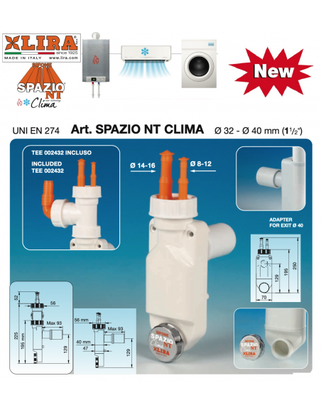 SIFONE LIRA SPAZIO LAVATRICE E CALDAIA DIAMETRO 32/40 1.1/2 A.8500.01